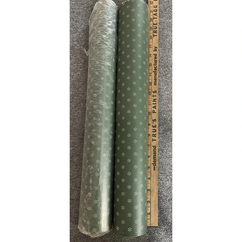 Vintage Wallpaper 2 Rolls 21 Inches Wide Dark Green With White Dots